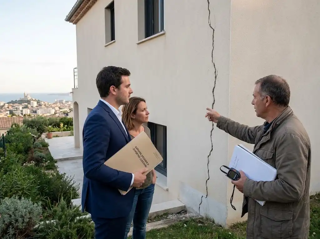 Maître Thibaut Jouve lors d'une inspection contradictoire de dommages décennaux et malfaçons à Marseille