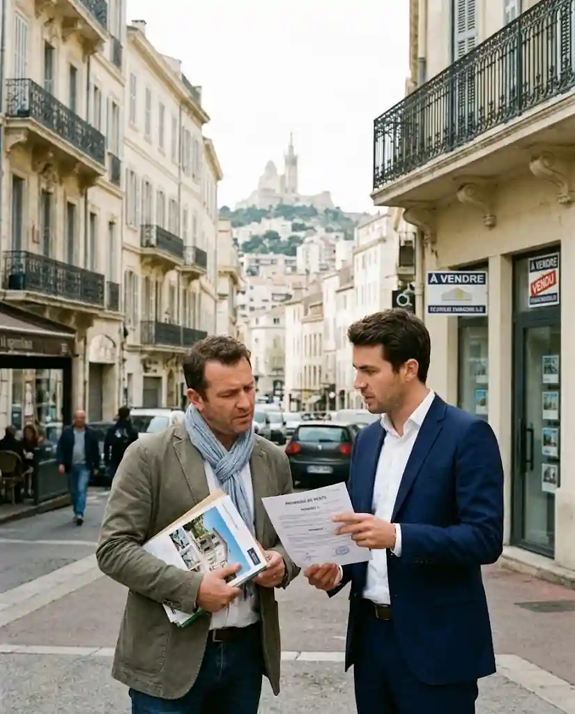 Maître Thibaut Jouve lors d'une discussion sur une commission d'agent immobilier et promesse de vente
