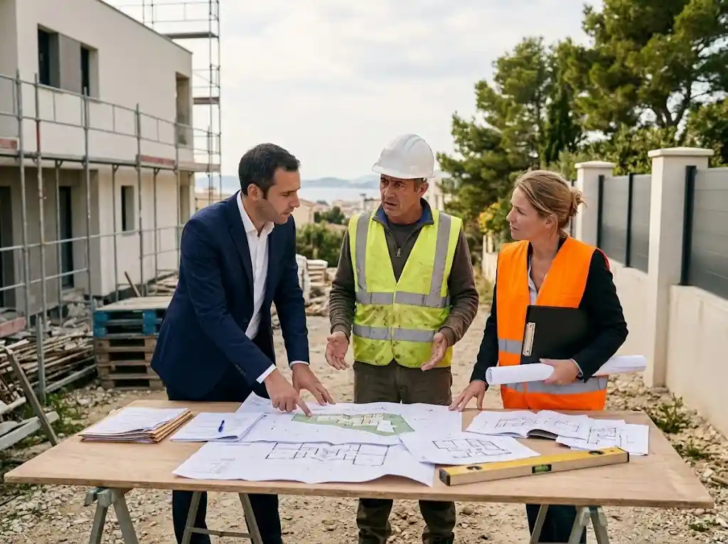 Maître Thibaut Jouve lors d'une inspection contradictoire de conformité sur un chantier à Marseille
